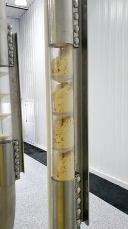 Tubular cable conveyors do not suspend material in high-velocity airstreams, which reduces friction and limits heat generation to about 10 to 20°F above ambient temperature. Tubular cable conveyors do not suspend material in high-velocity airstreams, which reduces friction and limits heat generation to about 10 to 20°F above ambient temperature.