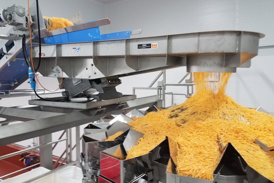 Materials with a high coefficient of friction may require high-deflection feeders or specially textured tray surfaces or liner materials to ensure adequate product flow and minimize buildup.