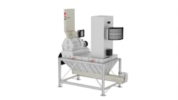 Figure 3: Hammermill with mechanical discharge protected by spark detection, flameless explosion venting and a chemical suppression system. Figure 3: Hammermill with mechanical discharge protected by spark detection, flameless explosion venting and a chemical suppression system.