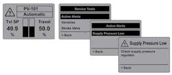 Figure 4: Simple, easy to navigate menus that provide operational status, device alerts and suggestions to resolve those issues provide needed benefits to control valve technicians. Figure 4: Simple, easy to navigate menus that provide operational status, device alerts and suggestions to resolve those issues provide needed benefits to control valve technicians.