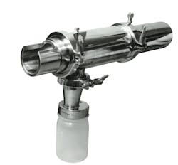 Figure 1: The ISOLOK SAE automatic sampler uses a four-inch stroke cylinder to obtain samples from heavy-walled vessels. This design uses compressed air to grab a fixed amount of product at set intervals that is then discharged by gravity to a sample container. Figure 1: The ISOLOK SAE automatic sampler uses a four-inch stroke cylinder to obtain samples from heavy-walled vessels. This design uses compressed air to grab a fixed amount of product at set intervals that is then discharged by gravity to a sample container.