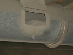 Figure 4: Inadequate dust collection system air velocity allows dust to accumulate in the ducts. Figure 4: Inadequate dust collection system air velocity allows dust to accumulate in the ducts.