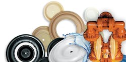 Three main material families are used to categorize AODD pump diaphragms – rubber, thermoplastic elastomer (TPE) and polytetrafluoroethylene (PTFE) or Teflon. Three main material families are used to categorize AODD pump diaphragms – rubber, thermoplastic elastomer (TPE) and polytetrafluoroethylene (PTFE) or Teflon.