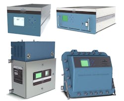 Figure 6: All Emerson TDL/QCL continuous gas analyzers are suited to cold/dry gas samples, with the Rosemount CT5400 (top right) and Rosemount CT5100 (bottom left) also able to support hot/wet gas samples. They are also available in a variety of enclosures including rack or tabletop mount, field housing (CT5100 lower left) or hazardous rated enclosures (Rosemount CT5800 bottom right). Figure 6: All Emerson TDL/QCL continuous gas analyzers are suited to cold/dry gas samples, with the Rosemount CT5400 (top right) and Rosemount CT5100 (bottom left) also able to support hot/wet gas samples. They are also available in a variety of enclosures including rack or tabletop mount, field housing (CT5100 lower left) or hazardous rated enclosures (Rosemount CT5800 bottom right).