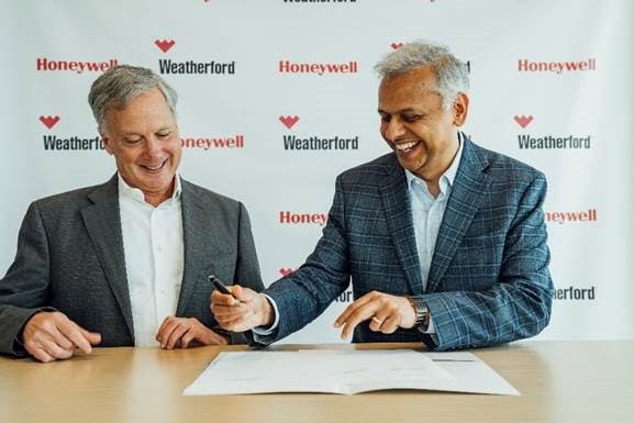 Pictured: Kevin Dehoff, Honeywell Chief Strategy Officer, President and CEO Connected Enterprise and Girish Saligram, President and CEO of Weatherford.
