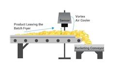 Figure 2: With the help of an online NIR expert, this potato chip producer found the ideal height to analyze products leaving the kettle cooker. Figure 2: With the help of an online NIR expert, this potato chip producer found the ideal height to analyze products leaving the kettle cooker.
