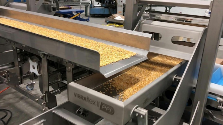 The PURmotion horizontal motion loop conveyor by PFI smoothly conveys a variety of products throughout a food processing line. Its controls allow instant start/stop and reversing and constant feed rates without disruption, providing consistent uptime and flow.