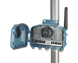 Emerson’s Rosemount 802 Wireless Multi-Discrete Input or Output Transmitter, shown with the optional Emerson SmartPower power module installed, provides eight discrete configurable I/O channels. Emerson’s Rosemount 802 Wireless Multi-Discrete Input or Output Transmitter, shown with the optional Emerson SmartPower power module installed, provides eight discrete configurable I/O channels.