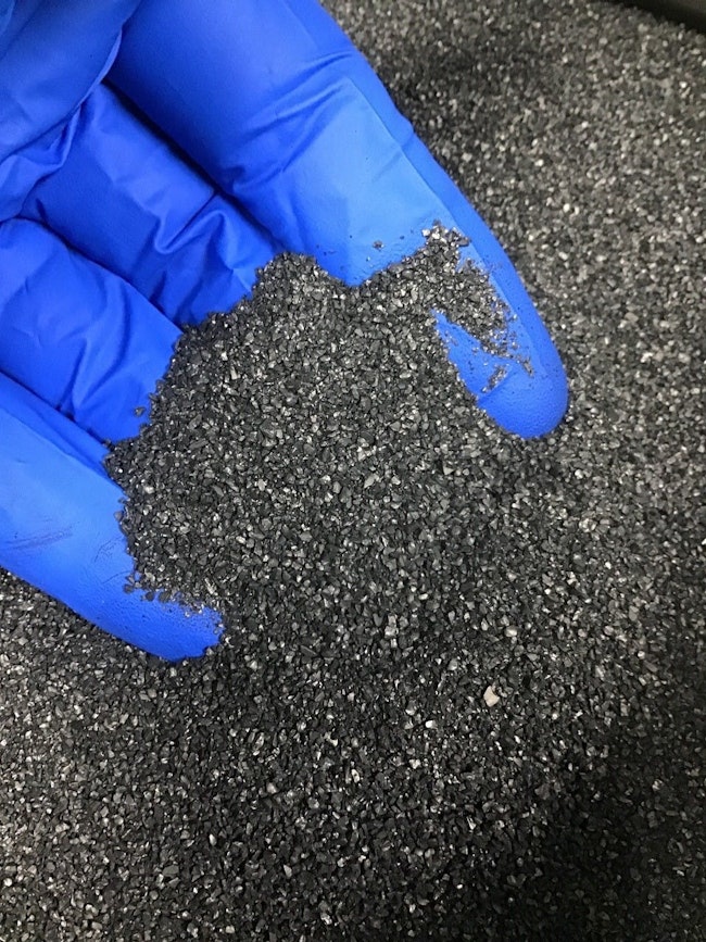 Considering how materials such as this activated carbon will flow through a process and between processing steps without hangups is critical to designing a successful system.