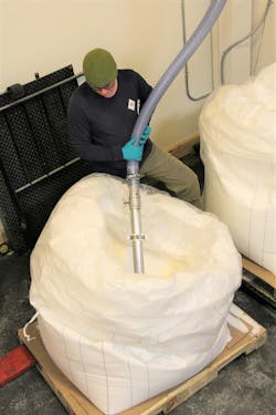 Vacuum conveying allows processors to change from manual bag dumping to bulk bags for lower material costs. Vacuum conveying allows processors to change from manual bag dumping to bulk bags for lower material costs.