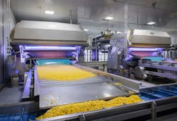 Key Technology VERYX optical sorters handling frozen corn at Twin City Foods. Key Technology VERYX optical sorters handling frozen corn at Twin City Foods.
