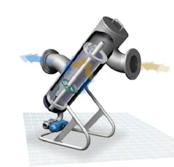 This example of mechanical cleaning filtration shows compressed air powering a rod-less magnetic actuator in the center of the vessel, which propels a spring-loaded cleaning disc across the surface of the filter element, ensuring close contact with the filter media. This scraping action, along with the flow and assistance from gravity, facilitates a thorough cleaning cycle, with debris being collected at the unit's base. The element cleaning operation is independent of the solids purging operation, resulting in a low discharge volume in comparison to the treated fluid volume and also significantly aids in reducing product waste. This example of mechanical cleaning filtration shows compressed air powering a rod-less magnetic actuator in the center of the vessel, which propels a spring-loaded cleaning disc across the surface of the filter element, ensuring close contact with the filter media. This scraping action, along with the flow and assistance from gravity, facilitates a thorough cleaning cycle, with debris being collected at the unit's base. The element cleaning operation is independent of the solids purging operation, resulting in a low discharge volume in comparison to the treated fluid volume and also significantly aids in reducing product waste.