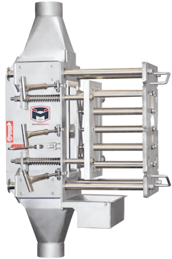 The Pneumatic Line Housing (PLH) from Industrial Magnetics uses a Drawer-In-Housing platform, incorporating a series of 1-in.-diameter, 52 MGOe rare-earth tubes on staggered centers to ensure that all product flowing through the housing makes repeated contact with the magnets. The Pneumatic Line Housing (PLH) from Industrial Magnetics uses a Drawer-In-Housing platform, incorporating a series of 1-in.-diameter, 52 MGOe rare-earth tubes on staggered centers to ensure that all product flowing through the housing makes repeated contact with the magnets.