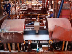 MoistTech's IR3000 near-infrared sensor optimizing production on a salt processing line. MoistTech's IR3000 near-infrared sensor optimizing production on a salt processing line.