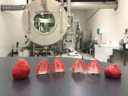 Freeze-dried products such as strawberries and other fruits are difficult to distinguish visually from freshly harvested products. Freeze-dried products such as strawberries and other fruits are difficult to distinguish visually from freshly harvested products.