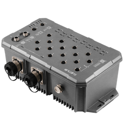 The Antaira LMX-1600G-M12-67-T is an IP67 industrial gigabit Ethernet switch that meets the high-reliability requirements demanded by industrial applications.