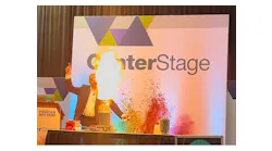 Jeramy Slaunwhite of REMBE demonstrates a vented dust explosion on the Center Stage.