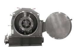 Figure 3. Hammermills utilize a rotor containing hammer blades or anvils attached to a pivot point. As the rotor spins, the hammers/anvils impact the particles, accelerating them toward a stationary screen. Figure 3. Hammermills utilize a rotor containing hammer blades or anvils attached to a pivot point. As the rotor spins, the hammers/anvils impact the particles, accelerating them toward a stationary screen.