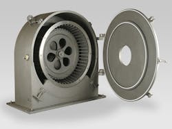 Figure 5. In a universal grinding mill, material impacted by the blades is accelerated outward towards a series of cutting plates and/or screens. Figure 5. In a universal grinding mill, material impacted by the blades is accelerated outward towards a series of cutting plates and/or screens.