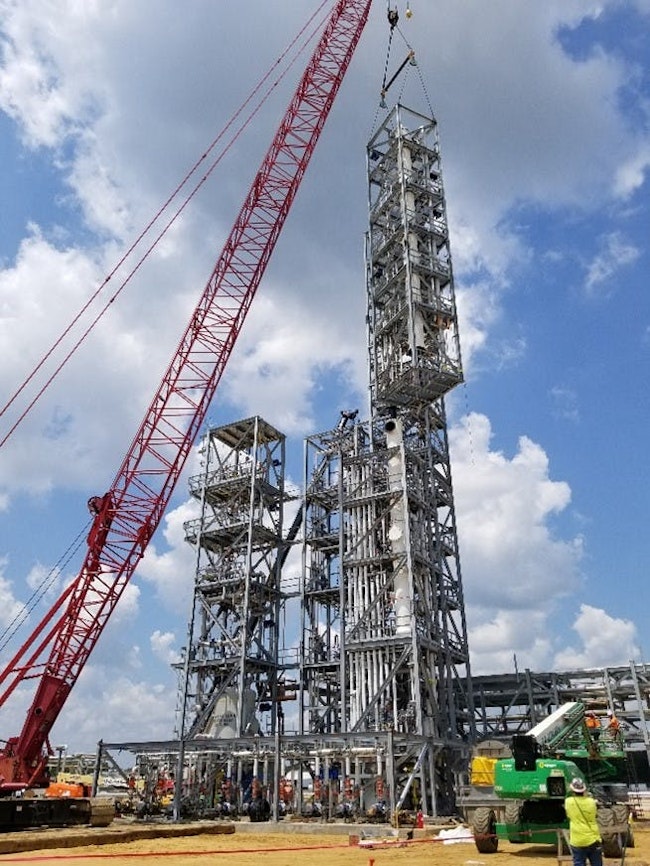 Horizontal-built truckable module installed vertically at the final project site.