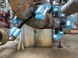 Figure 5: Emerson’s Corrosion and Erosion monitoring systems use Rosemount 310C ultrasonic thickness sensors to measure metal loss. Figure 5: Emerson’s Corrosion and Erosion monitoring systems use Rosemount 310C ultrasonic thickness sensors to measure metal loss.