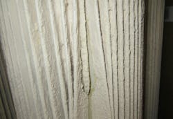 Figure 2: High-moisture and/or oily/fatty dusts tend to fill and clog the pleats on cartridge filters. Figure 2: High-moisture and/or oily/fatty dusts tend to fill and clog the pleats on cartridge filters.