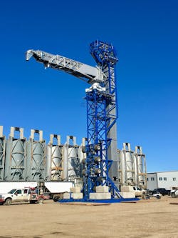 Frac sand bucket elevator designed for mobile transport. Frac sand bucket elevator designed for mobile transport.