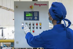 Under PLC control, the system weighs and delivers sugar to the six juice cookers at high rates. Under PLC control, the system weighs and delivers sugar to the six juice cookers at high rates.