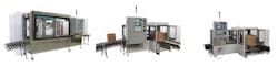 From left: BEL300 Random Case Sealer; BEL625 Robotic Case Sealer; BEL615 Case Erector.