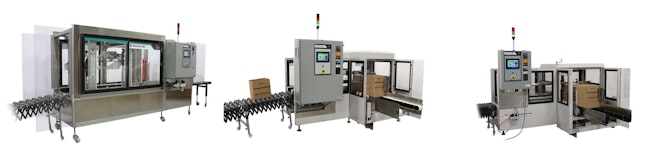 From left: BEL300 Random Case Sealer; BEL625 Robotic Case Sealer; BEL615 Case Erector.