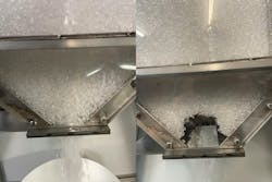 Material flowing from hopper (left) and material forming a stable arch (right) Material flowing from hopper (left) and material forming a stable arch (right)