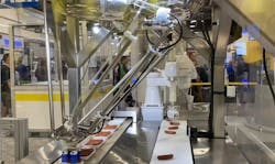 Fanuc's DR-3iB/6 delta robot and SR-12iA/C SCARA robot in the sausage picking and packing application at Pack Expo 2025. Fanuc's DR-3iB/6 delta robot and SR-12iA/C SCARA robot in the sausage picking and packing application at Pack Expo 2025.