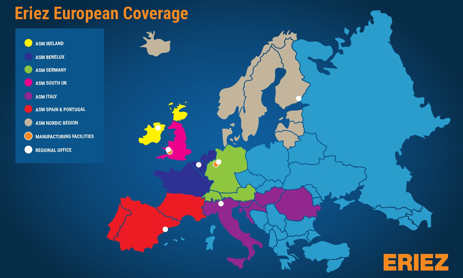 Eriez European sales coverage map