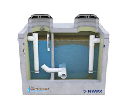 GreaseTrooper interceptors operate on the principle of buoyancy, using a gravity-flow design and a series of internal baffles to slow incoming wastewater and separate it into distinct layers: grease rises to the top, solids settle at the bottom, and clarified water exits through an outlet baffle GreaseTrooper interceptors operate on the principle of buoyancy, using a gravity-flow design and a series of internal baffles to slow incoming wastewater and separate it into distinct layers: grease rises to the top, solids settle at the bottom, and clarified water exits through an outlet baffle