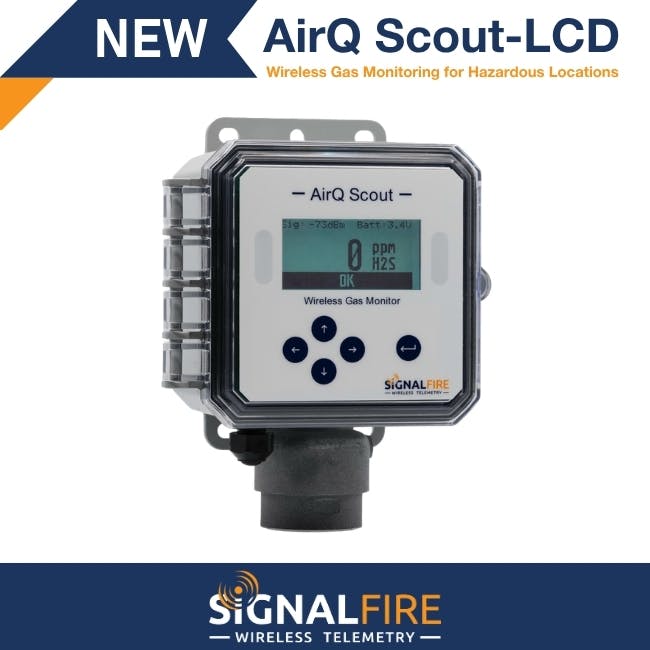 Designed for seamless integration with SignalFire&rsquo;s 900 MHz gateways, the AirQ Scout-LCD features an advanced smart sensor that stores critical diagnostics directly on the sensor, including remaining life, calibration history, and serial number &mdash; all accessible via the built-in LCD.