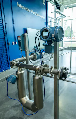 Figure 3: Coriolis flowmeters, such as this Emerson Micro Motion ELITE sensor with 5700 transmitter, provide top-notch mass flow and density measurement accuracy in a variety of process media. Figure 3: Coriolis flowmeters, such as this Emerson Micro Motion ELITE sensor with 5700 transmitter, provide top-notch mass flow and density measurement accuracy in a variety of process media.