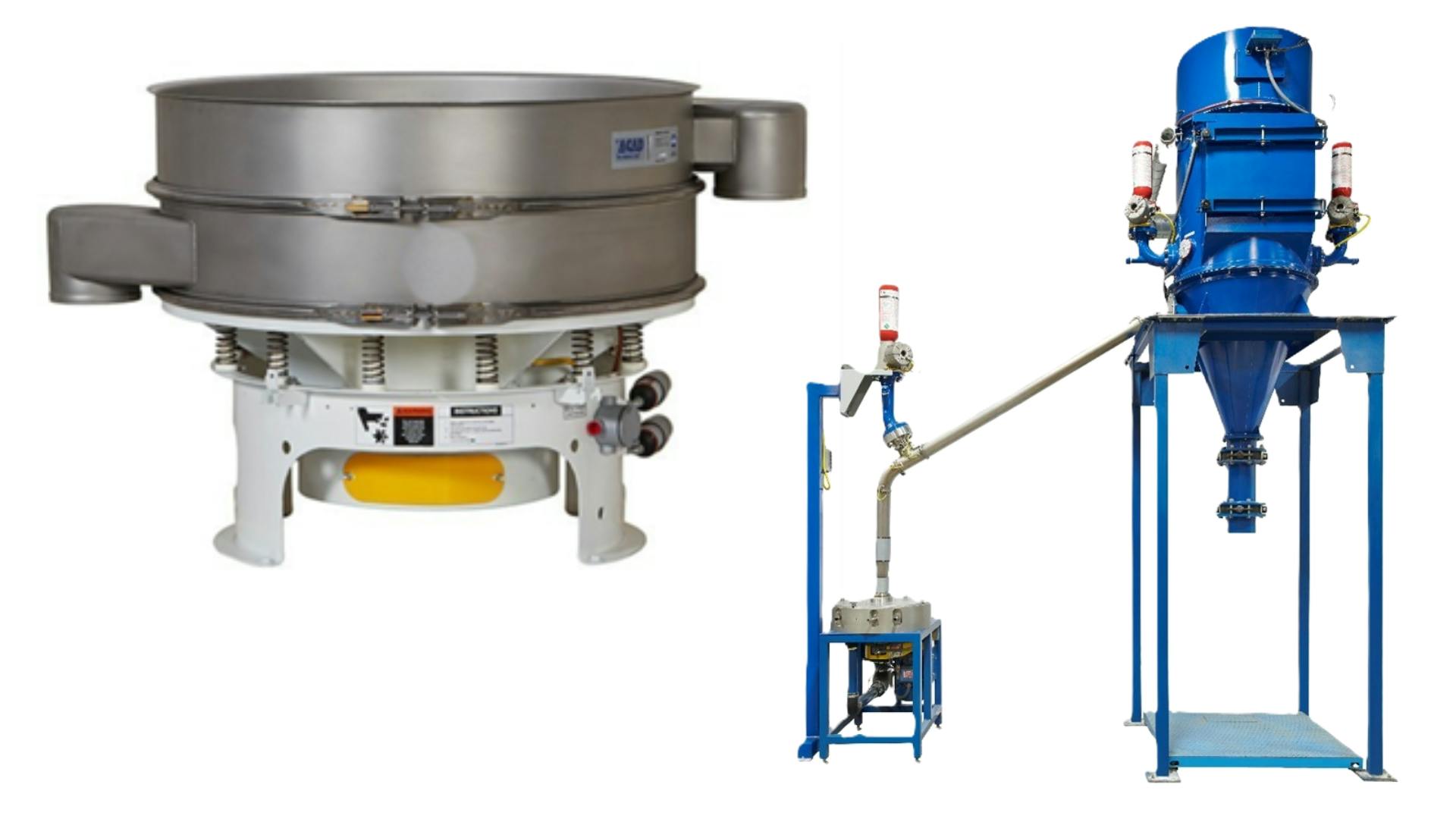 Mechanical screener (left) and air classifier (right)