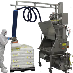 Bag dump station with load lifter Bag dump station with load lifter