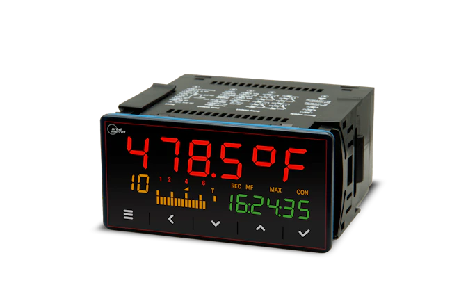 The OM 402UNI can be set to be a numeric display, numeric and bar graph display, controller with relay and/or signal outputs, data recorder and accumulator by enabling a secondary display on the device.