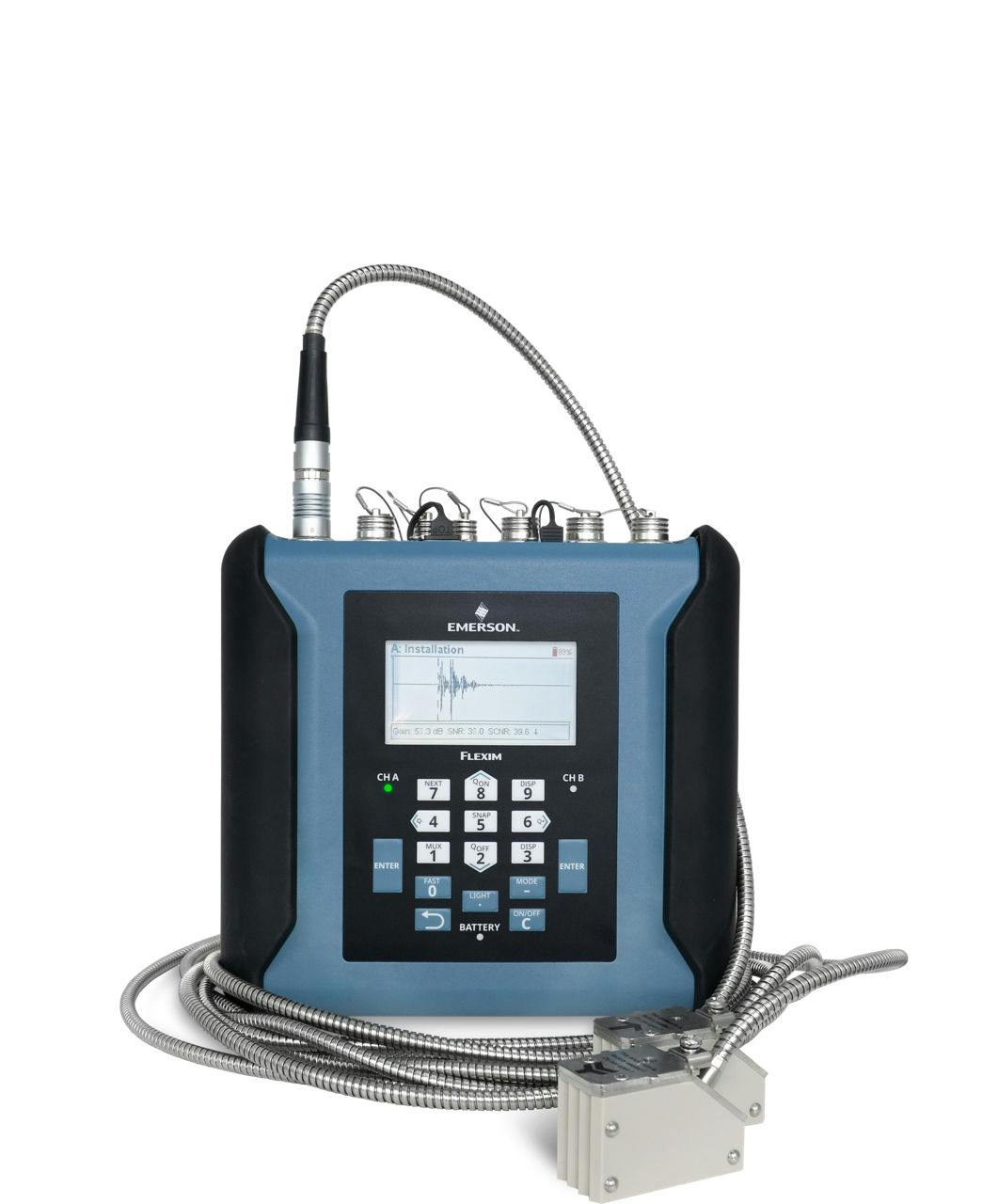Emerson's Flexim FLUXUS 631 series provides portable non-intrusive clamp-on ultrasonic flow measurement for liquids, gases and steam.