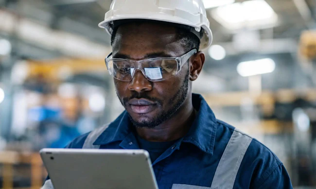 Worker using iPad