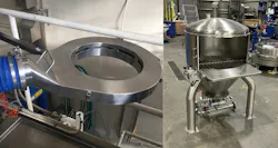 Dust collection ring for drum filling/emptying, and bag dump station with dust collection port