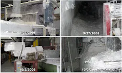Examples of material accumulation below silos
