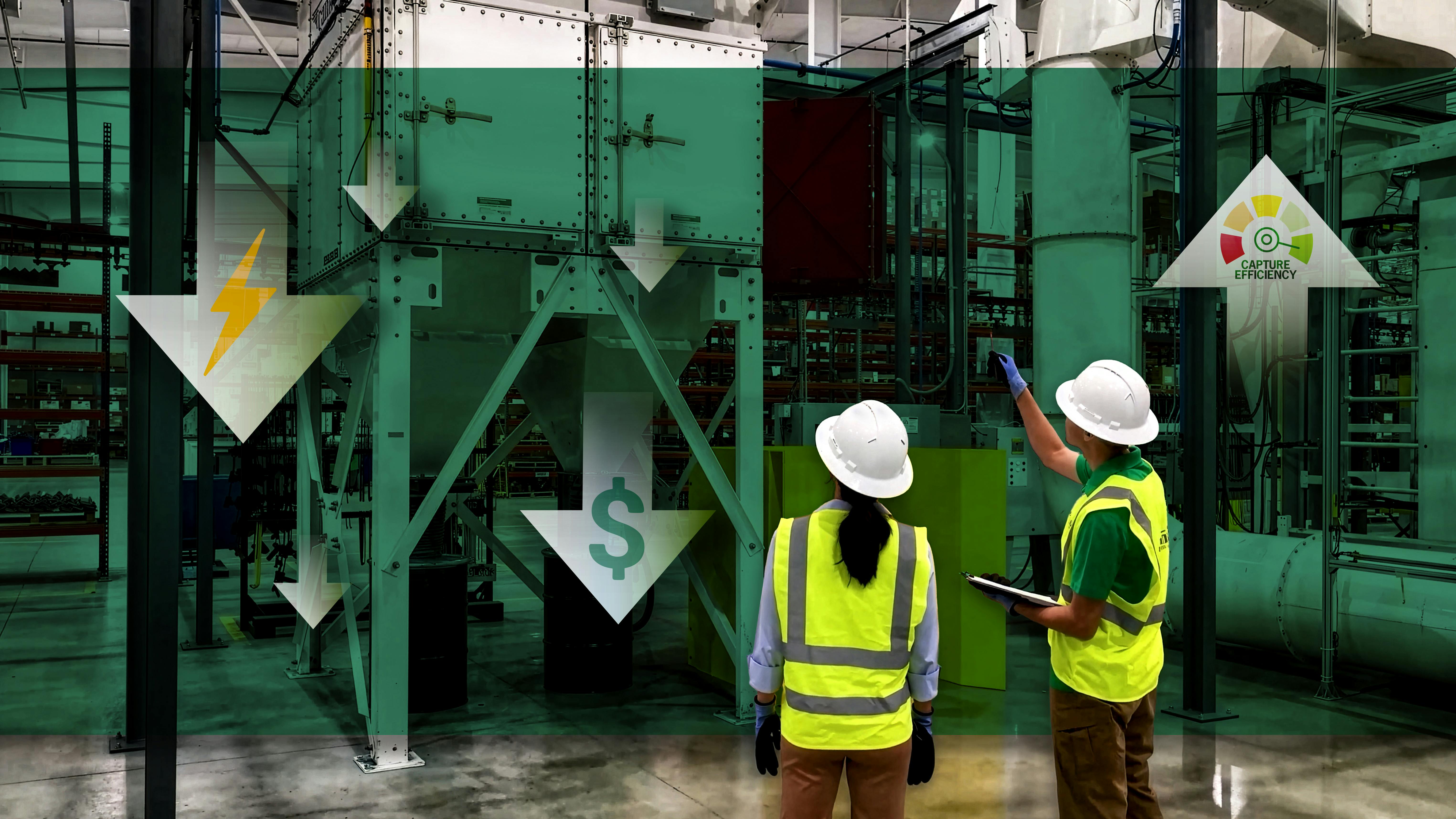 Workers inspecting dust collector