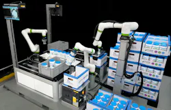 A coordinated work cell featuring FANUC CRX-20iA/L, CRX-10iA and CRX-5iA collaborative robots demonstrate an end-to-end packaging workflow at the PACK EXPO International 2026 show in Chicago Oct. 18-21.